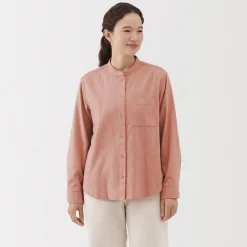 Sale Muji Chemise à col montant en flanelle brossée double femme