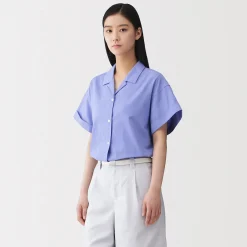 Muji Chemise à manches courtes en popeline de coton biologique pour femme