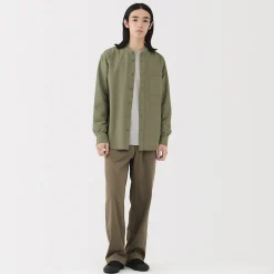 Clearance Muji Chemise en coton Oxford lavé col officier pour homme