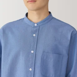 Clearance Muji Chemise en coton Oxford lavé col officier pour homme