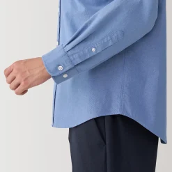 Clearance Muji Chemise en coton Oxford lavé col officier pour homme