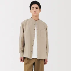 Clearance Muji Chemise en coton Oxford lavé col officier pour homme