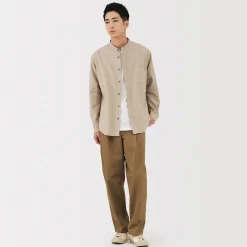 Clearance Muji Chemise en coton Oxford lavé col officier pour homme