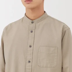 Clearance Muji Chemise en coton Oxford lavé col officier pour homme