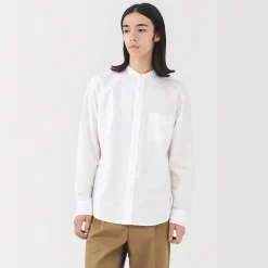 Clearance Muji Chemise en coton Oxford lavé col officier pour homme