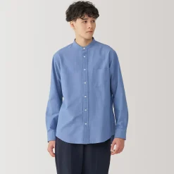 Clearance Muji Chemise en coton Oxford lavé col officier pour homme