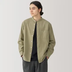 New Muji Chemise en coton Oxford lavé col officier homme