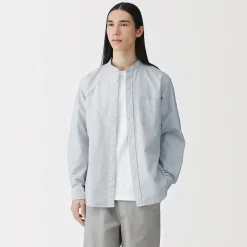 Clearance Muji Chemise en coton Oxford lavé col officier pour homme