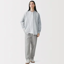 Clearance Muji Chemise en coton Oxford lavé col officier pour homme