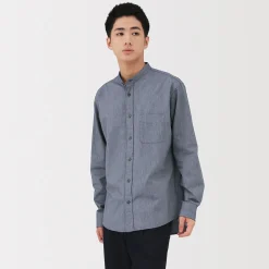 Clearance Muji Chemise en coton Oxford lavé col officier pour homme