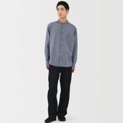 Clearance Muji Chemise en coton Oxford lavé col officier pour homme