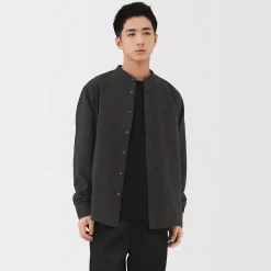 Clearance Muji Chemise en coton Oxford lavé col officier pour homme