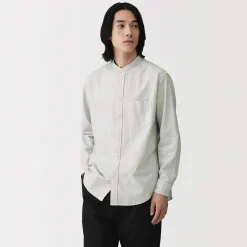 Clearance Muji Chemise en coton Oxford lavé col officier pour homme