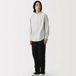 Clearance Muji Chemise en coton Oxford lavé col officier pour homme