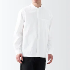 New Muji Chemise en coton Oxford lavé col officier homme Blanc