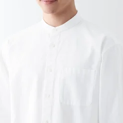 New Muji Chemise en coton Oxford lavé col officier homme Blanc