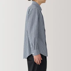 Best Muji Chemise Oxford en coton lavé pour homme Carreaux Bleu Marine Foncé