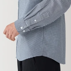 Best Muji Chemise Oxford en coton lavé pour homme Carreaux Bleu Marine Foncé