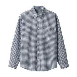 Best Muji Chemise Oxford en coton lavé pour homme Carreaux Bleu Marine Foncé