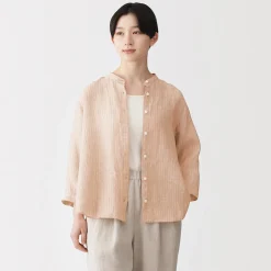 Discount Muji Chemisier à col officier en lin lavé pour femme