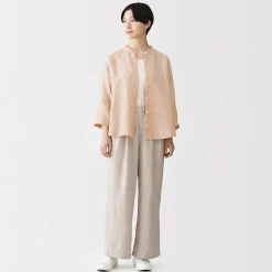 Discount Muji Chemisier à col officier en lin lavé pour femme