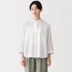 Discount Muji Chemisier à col officier en lin lavé pour femme