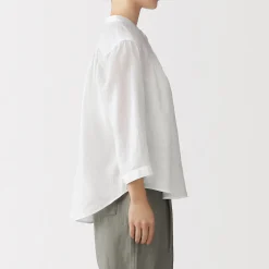 Discount Muji Chemisier à col officier en lin lavé pour femme