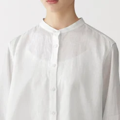 Discount Muji Chemisier à col officier en lin lavé pour femme
