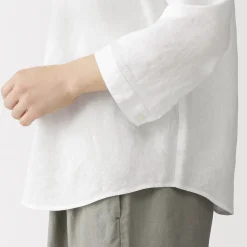 Discount Muji Chemisier à col officier en lin lavé pour femme