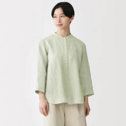 Discount Muji Chemisier à col officier en lin lavé pour femme