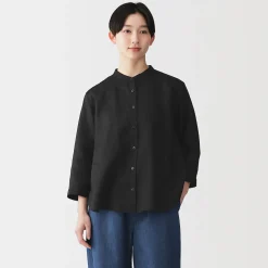 Discount Muji Chemisier à col officier en lin lavé pour femme