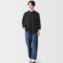 Discount Muji Chemisier à col officier en lin lavé pour femme