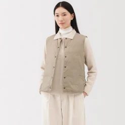 New Muji Doudoune légère pliable en nylon recyclé sans manche sans col pour femme