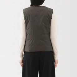 New Muji Doudoune légère pliable en nylon recyclé sans manche sans col pour femme