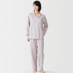 Online Muji Ensemble pyjama à manches longues en gaze double pour femme