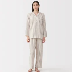 Online Muji Ensemble pyjama à manches longues en gaze double pour femme