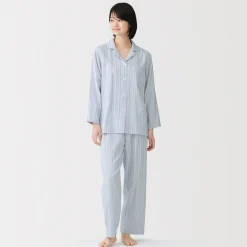 Online Muji Ensemble pyjama à manches longues en gaze double pour femme