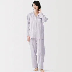 Online Muji Ensemble pyjama à manches longues en gaze double pour femme