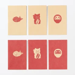 Muji Enveloppes petites en papier de bambou avec motifs porte-bonheur - Rouge