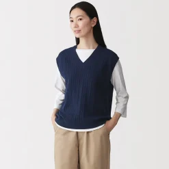 Clearance Muji Gilet en tricot torsadé de mélange de coton pour femme