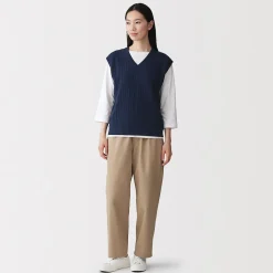 Clearance Muji Gilet en tricot torsadé de mélange de coton pour femme
