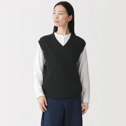 Clearance Muji Gilet en tricot torsadé de mélange de coton pour femme