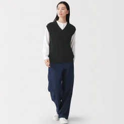 Clearance Muji Gilet en tricot torsadé de mélange de coton pour femme