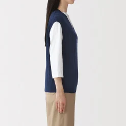 Clearance Muji Gilet en tricot torsadé de mélange de coton pour femme