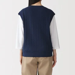 Clearance Muji Gilet en tricot torsadé de mélange de coton pour femme