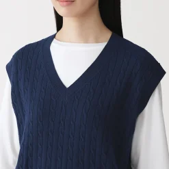 Clearance Muji Gilet en tricot torsadé de mélange de coton pour femme