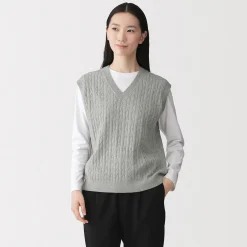 Clearance Muji Gilet en tricot torsadé de mélange de coton pour femme