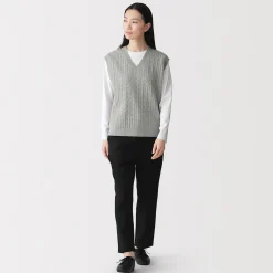 Clearance Muji Gilet en tricot torsadé de mélange de coton pour femme