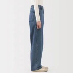 Clearance Muji Jean denim coupe large en kapok mélangé pour femme