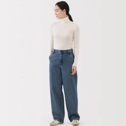 Clearance Muji Jean denim coupe large en kapok mélangé pour femme